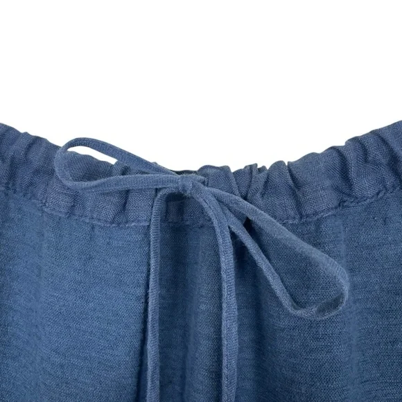 Cut Loose Cotton-Linen Blend Drawstring Long Midi Skirt Blue Size L